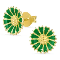 11,5 mm margriet donkergroene oorbellen in verguld zilver - Marie