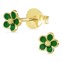 4,5 mm margriet donkergroene oorbellen in verguld zilver - Majse