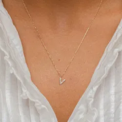 letter v zirkoon ketting met hanger in 8 karaat goud - My Letter