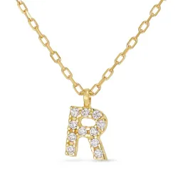 letter r zirkoon ketting met hanger in 8 karaat goud - My Letter