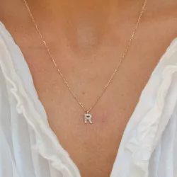 letter r zirkoon ketting met hanger in 8 karaat goud - My Letter