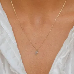letter f zirkoon ketting met hanger in 8 karaat goud - My Letter