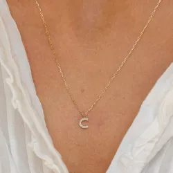 letter c zirkoon ketting met hanger in 8 karaat goud