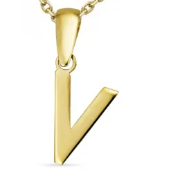 letter v ketting in verguld sterlingzilver met hanger in 8 karaat goud - My Letter