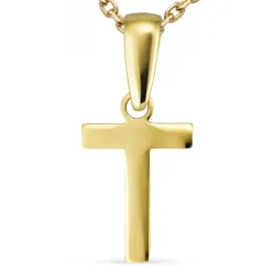 letter t ketting in verguld sterlingzilver met hanger in 8 karaat goud - My Letter