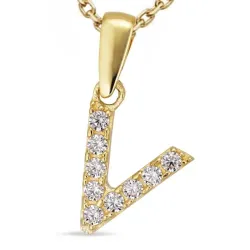 letter v zirkoon ketting in verguld sterlingzilver met hanger in 8 karaat goud - My Letter