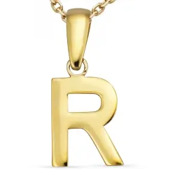letter r ketting in verguld sterlingzilver met hanger in 8 karaat goud - My Letter