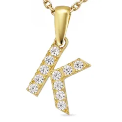 letter k zirkoon ketting in verguld sterlingzilver met hanger in 8 karaat goud - My Letter