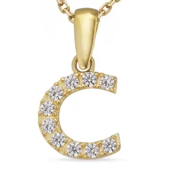 letter c zirkoon ketting in verguld sterlingzilver met hanger in 8 karaat goud - My Letter