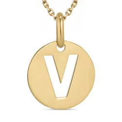 letter v ketting in verguld sterlingzilver met hanger in 8 karaat goud - My Letter
