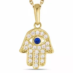 hamsa hand zirkoon ketting in verguld sterlingzilver met hanger in 8 karaat goud - Gold Collection