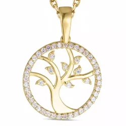 16 mm boom van het leven zirkoon ketting in verguld sterlingzilver met hanger in 8 karaat goud - Gold Collection