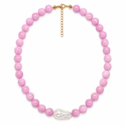 pink jadesteen ketting in verguld staal - AURA