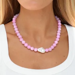 pink jadesteen ketting in verguld staal - AURA