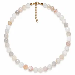 witte mosagaat ketting in verguld staal - AURA