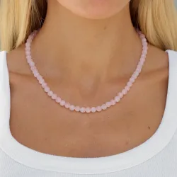 roze kwarts ketting in verguld staal - AURA