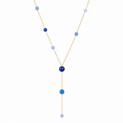blauwe Y-ketting in verguld staal - AURA