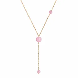 roze kwarts Y-ketting in verguld staal - AURA