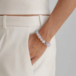 witte mosagaat armband in verguld staal - AURA