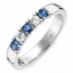 Blauwe saffier mémoire ring in 9 karaat witgoud