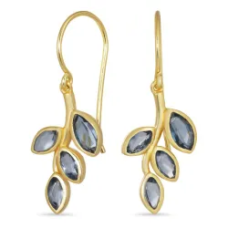 blad donkerblauw kristal oorbellen in verguld zilver - Loom Stones