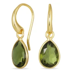 druppel leger groen kristal oorbellen in verguld zilver - Loom Stones