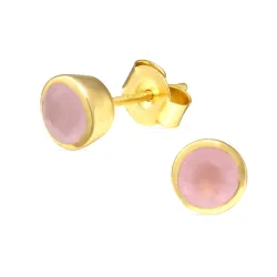 6,5 mm roze kristal oorsteker in verguld sterlingzilver - Loom Stones