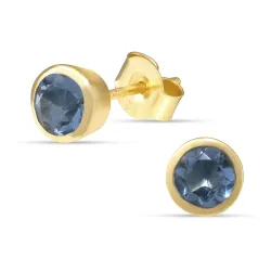 6,5 mm donkerblauw kristal oorsteker in verguld sterlingzilver - Loom Stones