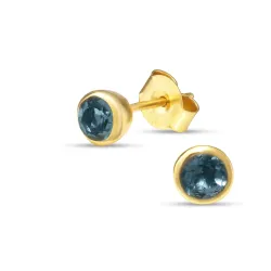 5 mm donkerblauw kristal oorsteker in verguld sterlingzilver - Loom Stones