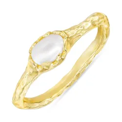 witte parel ring in verguld sterlingzilver - Lumé Etched