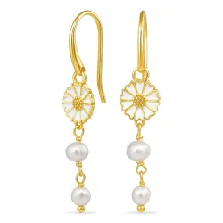 lange margriet parel ketting oorbellen in verguld zilver