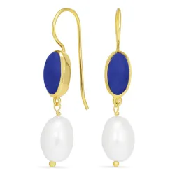 lange blaume jadesteen oorbellen in verguld zilver - Loom Stones