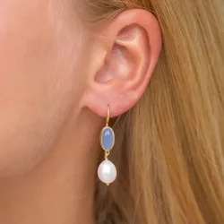 blauwe onyx oorbellen in verguld zilver - Loom Stones