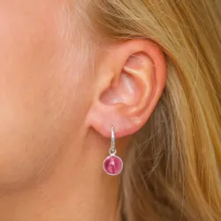 rond pink kristal oorbellen in zilver - Loom Stones