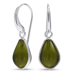 druppel leger groen kristal oorbellen in zilver - Loom Stones