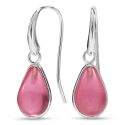 druppel pink kristal oorbellen in zilver