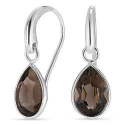 druppel rookkleurige kwarts oorbellen in zilver - Loom Stones