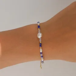 blauwe armband in verguld sterlingzilver - Loom Stones