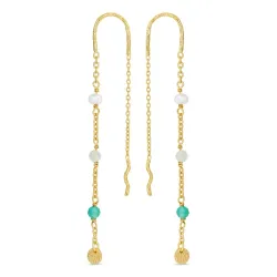 lange groene ketting oorbellen in verguld sterlingzilver - Loom Stones