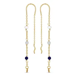 lange blauwe ketting oorbellen in verguld sterlingzilver - Loom Stones