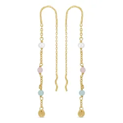 lange multikleurige ketting oorbellen in verguld sterlingzilver