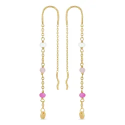 lange pink ketting oorbellen in verguld sterlingzilver