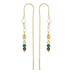 lange groene ketting oorbellen in verguld sterlingzilver