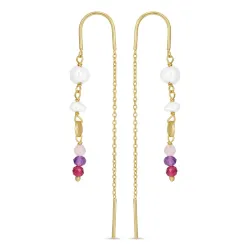 lange roze ketting oorbellen in verguld zilver - Loom Stones