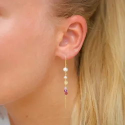 lange roze ketting oorbellen in verguld zilver - Loom Stones