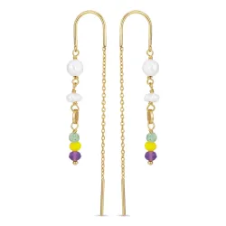 lange geel ketting oorbellen in verguld zilver - Loom Stones