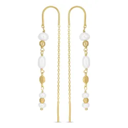 lange parel ketting oorbellen in verguld zilver