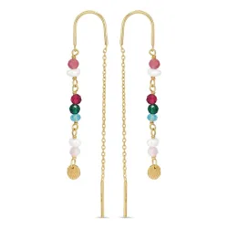 lange multikleurige ketting oorbellen in verguld sterlingzilver