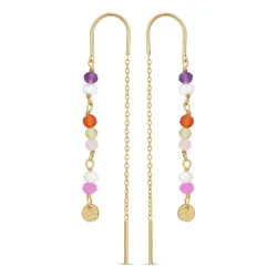 lange multikleurige ketting oorbellen in verguld zilver