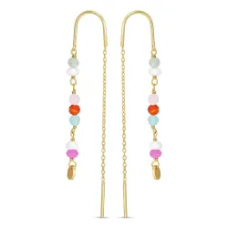 lange multikleurige ketting oorbellen in verguld zilver - Loom Stones